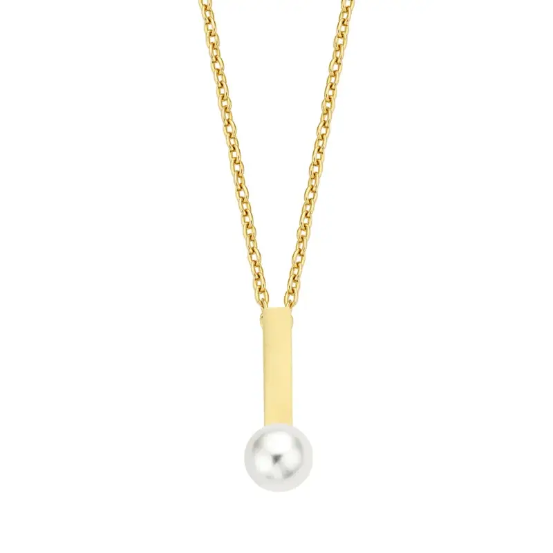 New Bling 14 krt gouden ketting met parel hanger.