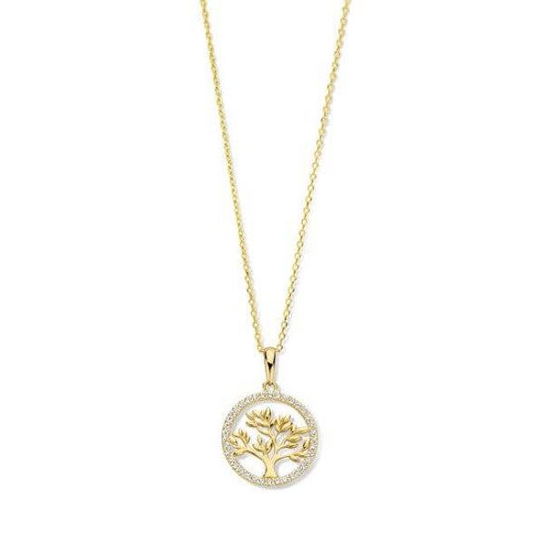 New Bling gouden collier met hanger (levensboom) rondom bezet met zirkonia