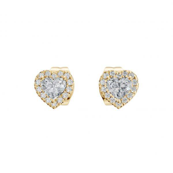 14K Gold | Heart Solitaire Entourage Diamond Stud Earrings
