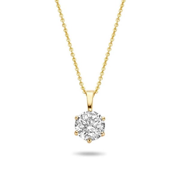 New Bling gouden collier met ronde zirkonia hanger