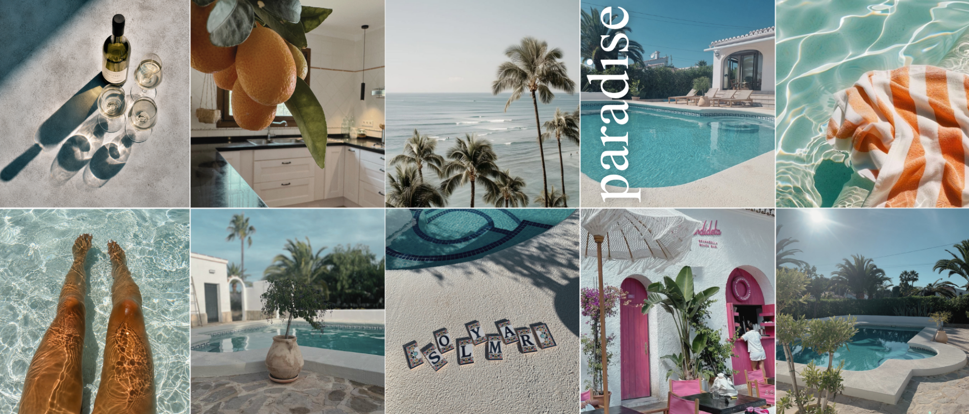 Instagram foto's van Villa Solymar in Jávea met zwembad, palmbomen, luxe villa en mediterrane vakantiesfeer.l
