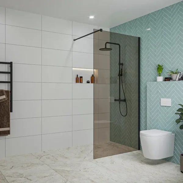 Fortifura Galeria inloopdouche - 100x200cm - rookglas - wandarm - mat zwart