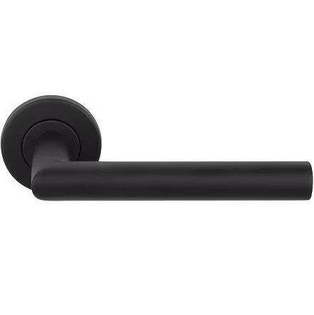 Deurklink met ring op ronde rozet mat zwart