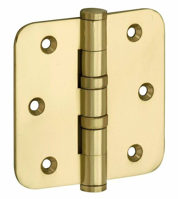 Kogellagerscharnier 89×89 ronde hoek vlak messing gelakt