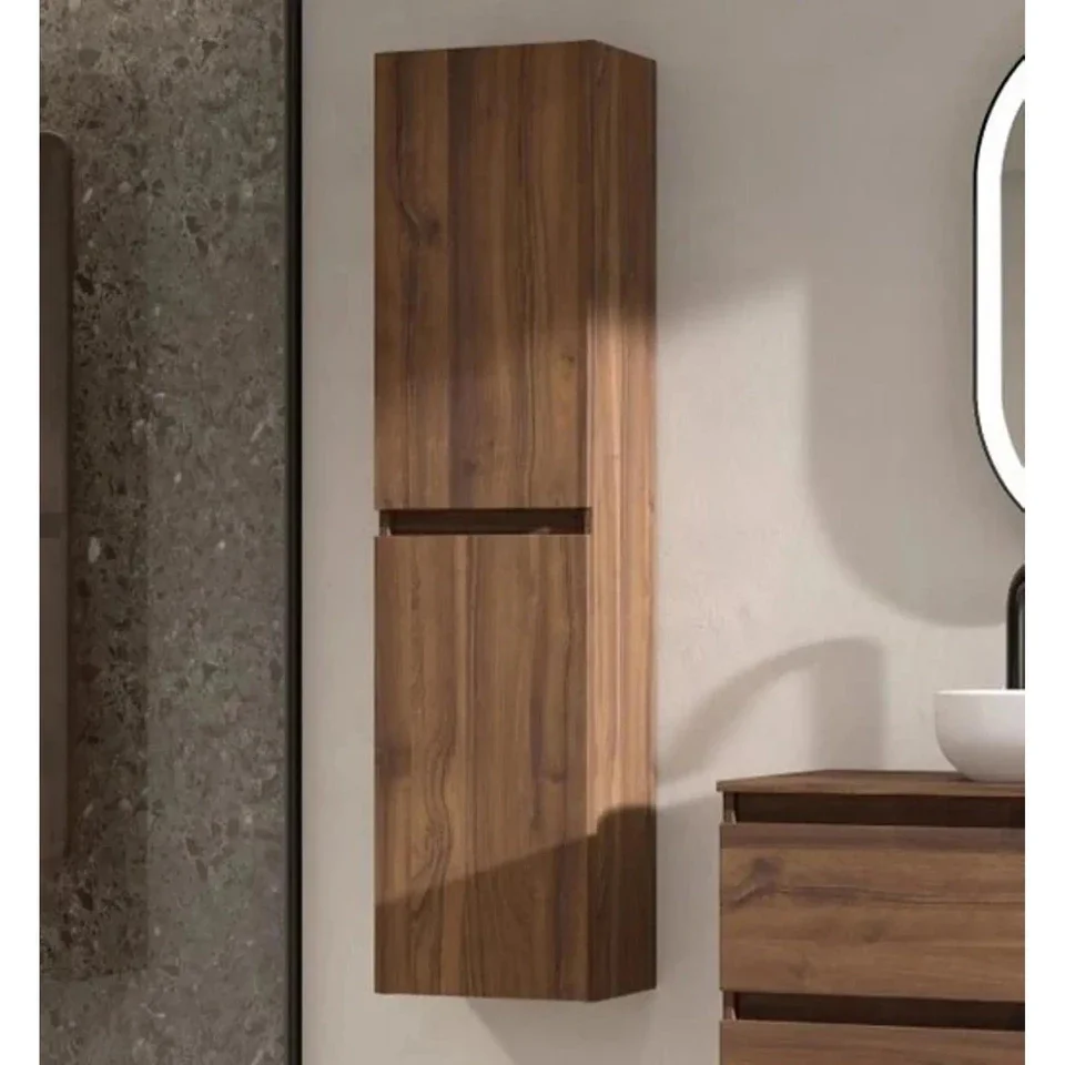 Saniclass Chaci Hoge Kast - 140x35x27cm - 2 deuren - noten, coton beige, mat,zwart