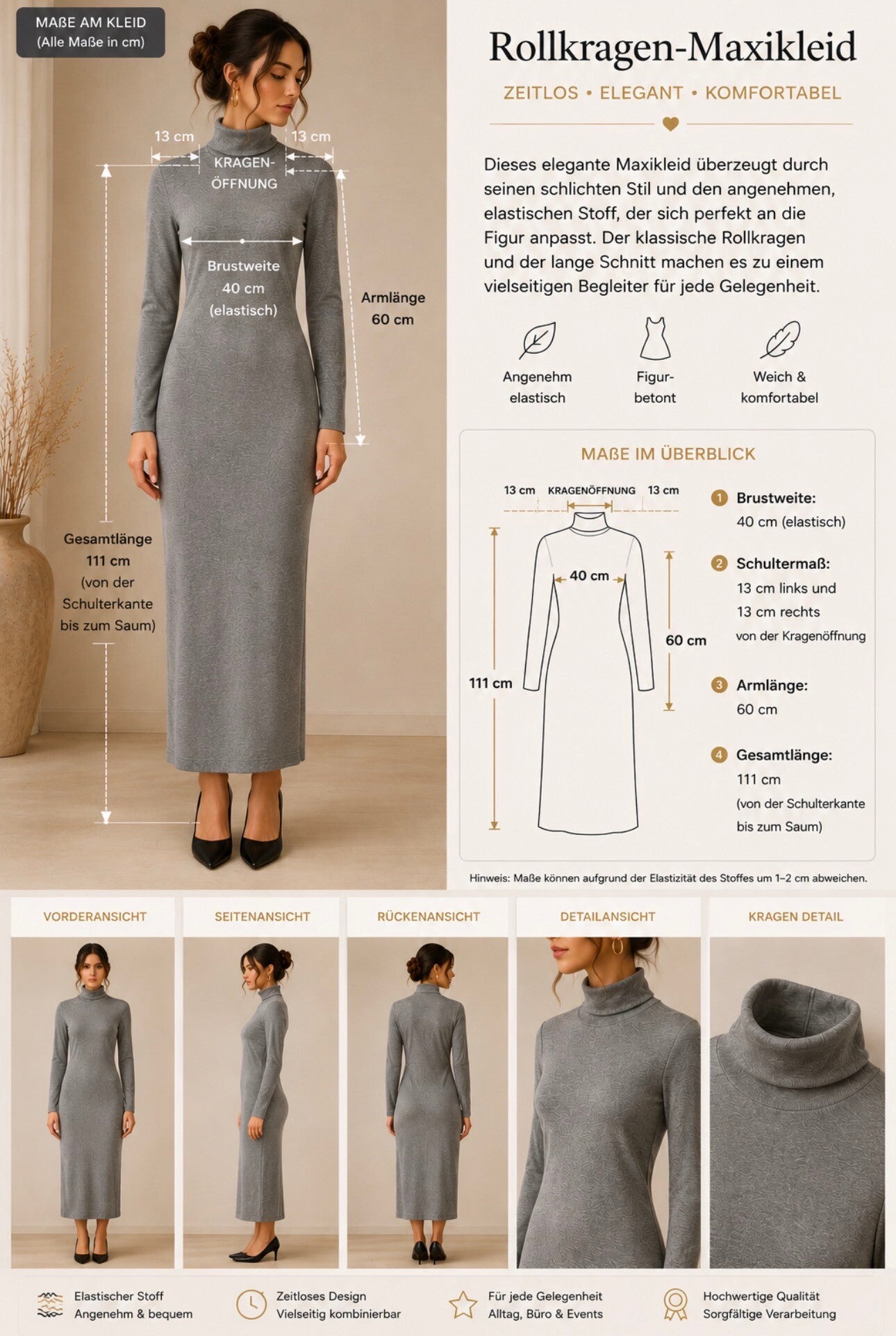 Elegantes Rollkragenkleid in Grau – Second Hand & Zeitlos Schön