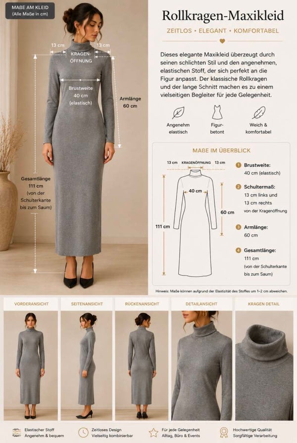 Elegantes Rollkragenkleid in Grau – Second Hand & Zeitlos Schön