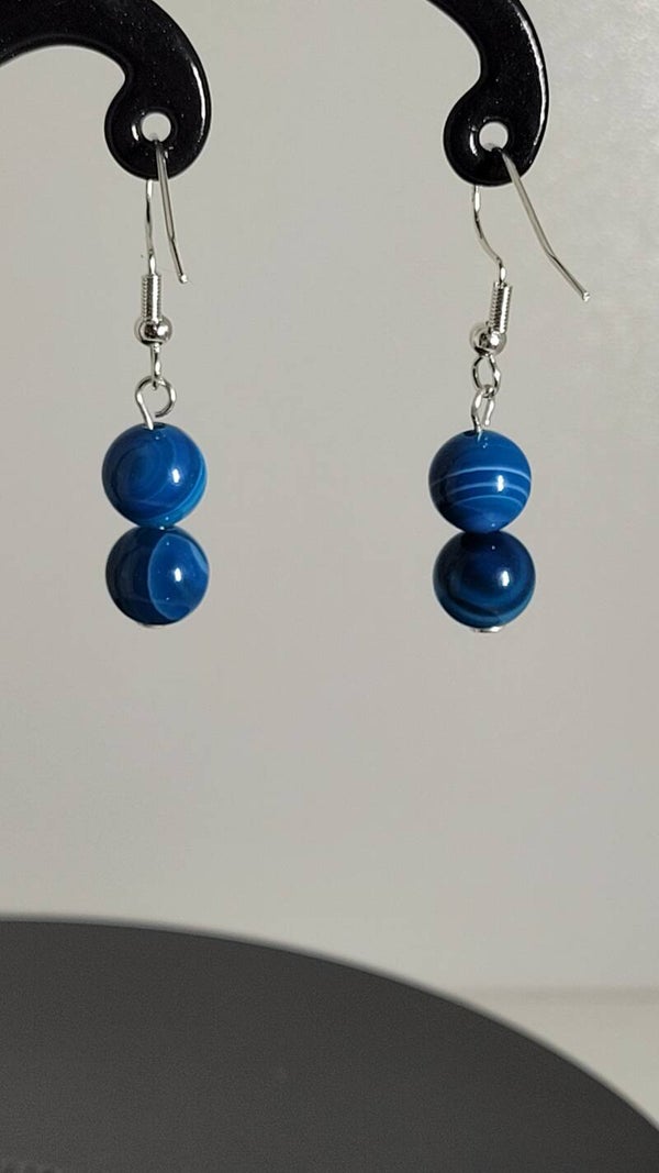 Boucles d'oreilles Agate Bleue