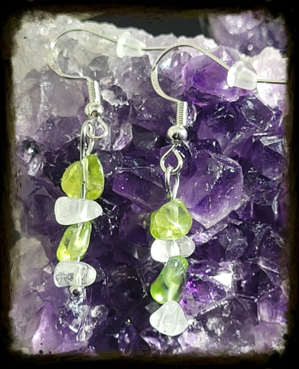 Boucles d'oreilles Péridot/Quartz