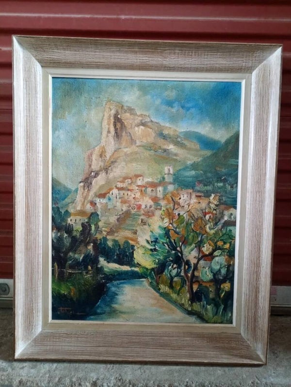 Tableau ancien 64×79 cm – Huile sur toile – Paysage du Sud signé Stabiel (1966)