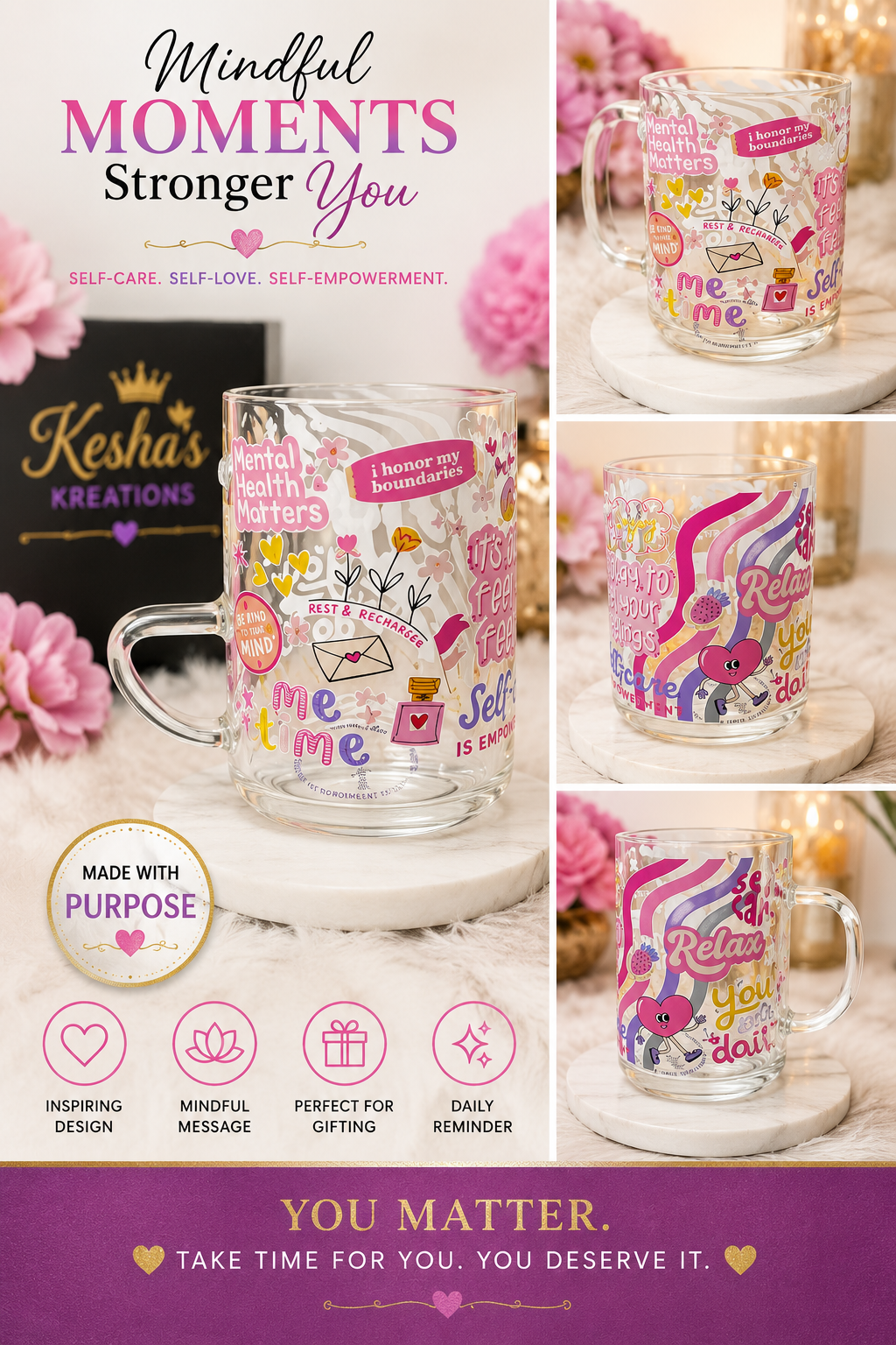 💕 Mental Health Matters Glass Mug