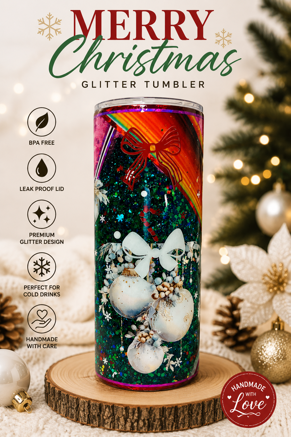 🎄 Merry Christmas Glitter Tumbler