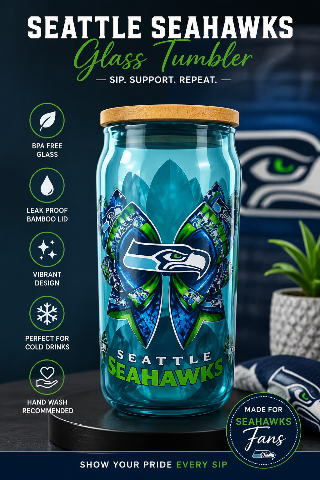 💙 Seattle Football Fan Glass Tumbler