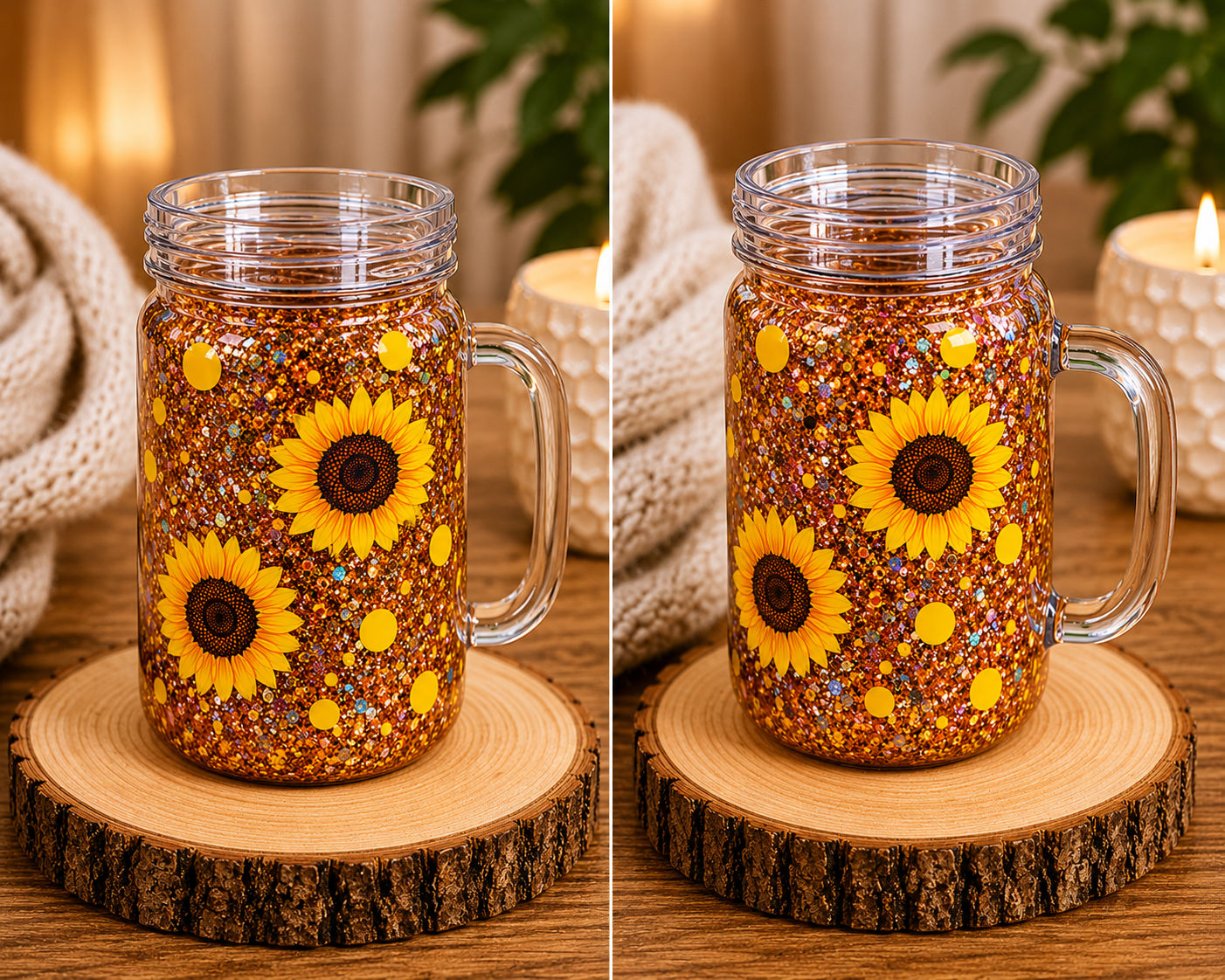 🌻 Sunflowers Glitter Mason Jar Tumbler