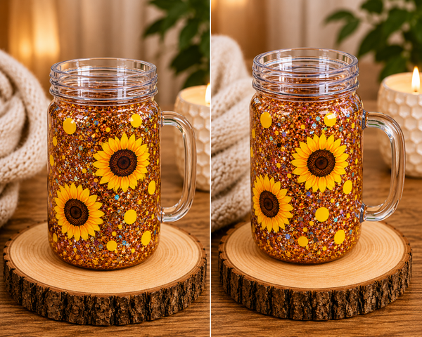 🌻 Sunflowers Glitter Mason Jar Tumbler