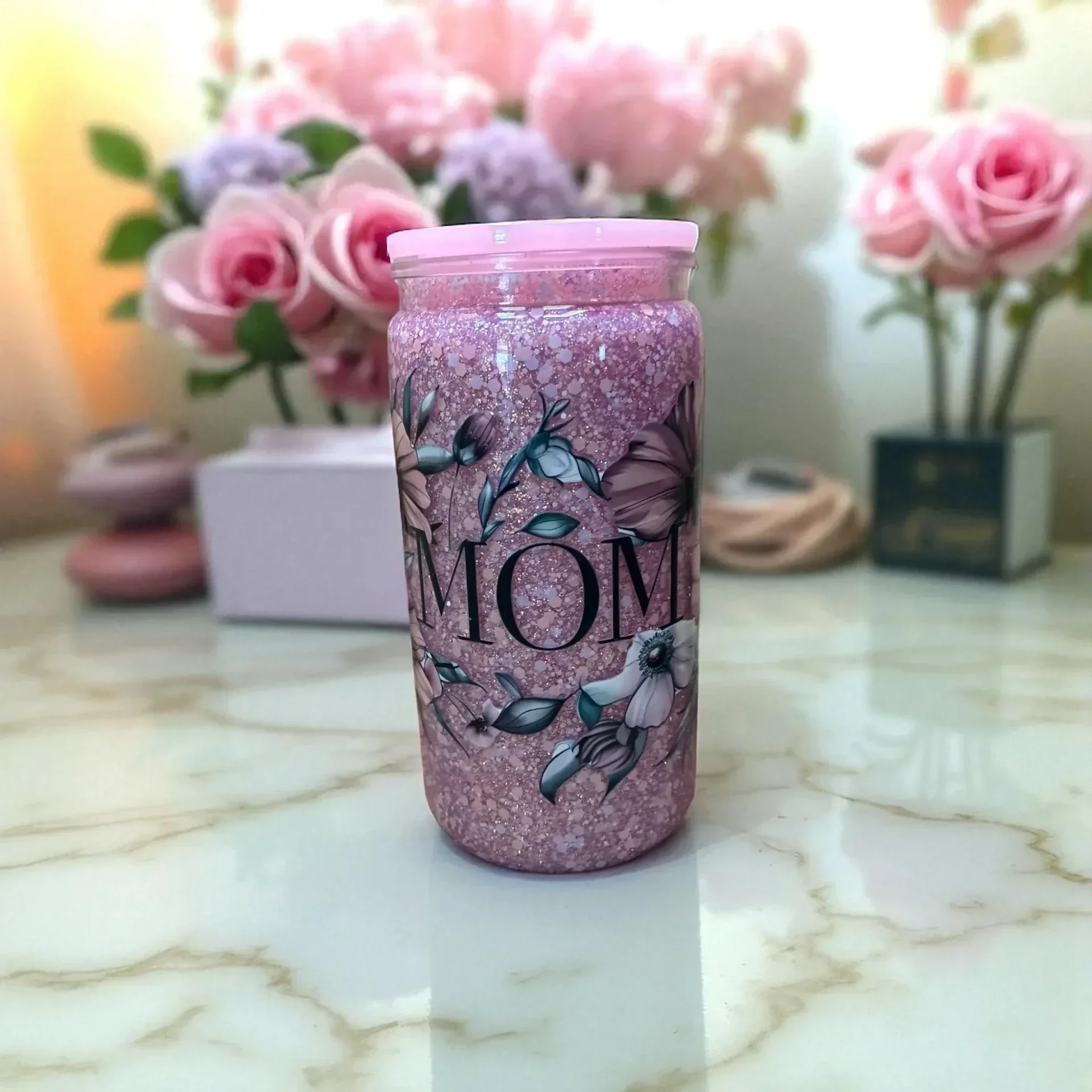 🌸 Mom Pink Glitter Tumbler