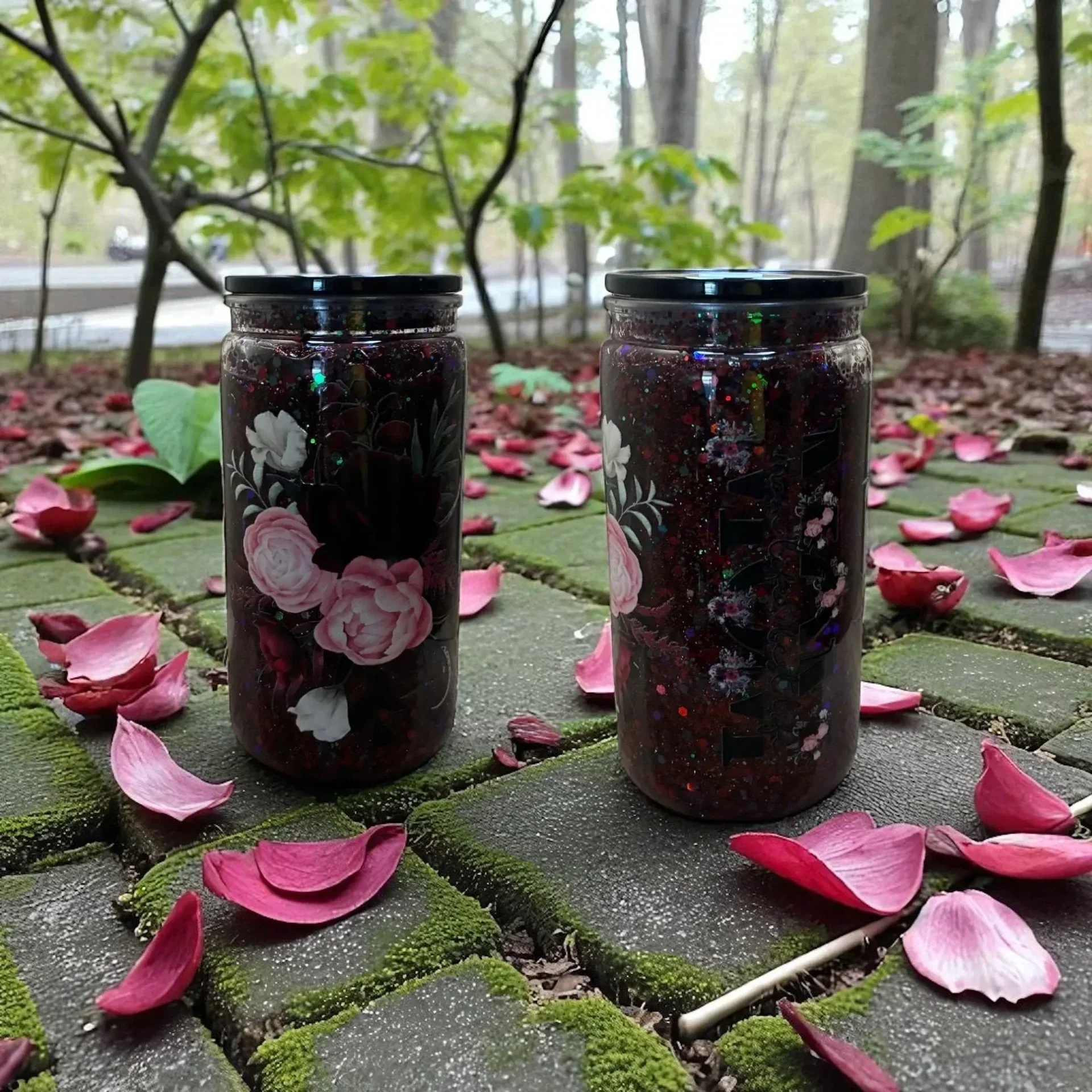 🌹 Midnight Rose Glitter Tumbler