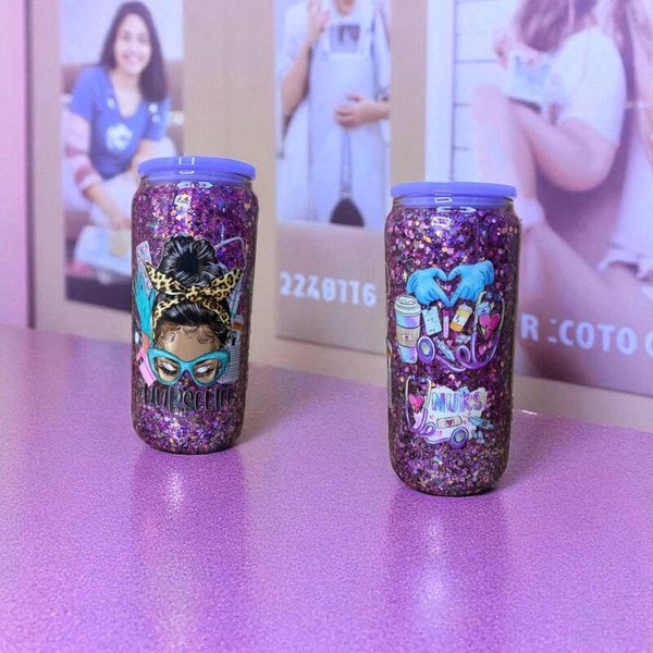 👩🏽‍⚕️ Nurse Life Glitter Glass Tumbler