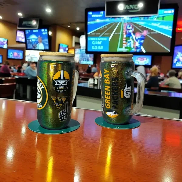 🏈 Green Bay Packers Glitter Glass Tumbler