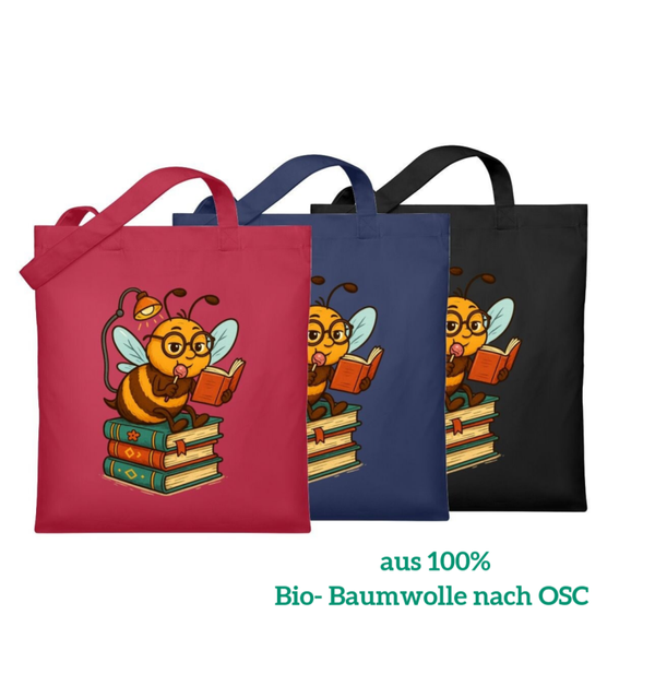 👜📖 Organic Jutebeutel „Lesebiene“