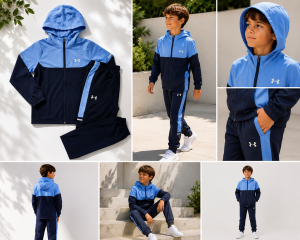 Survêtement Under Armour couleur bleu ciel et marine 14ans
