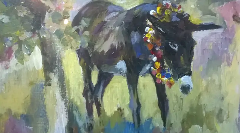 Burro. 2014. Óleo/ tabla. 7 x 14 cm. (Colección particular, Madrid).