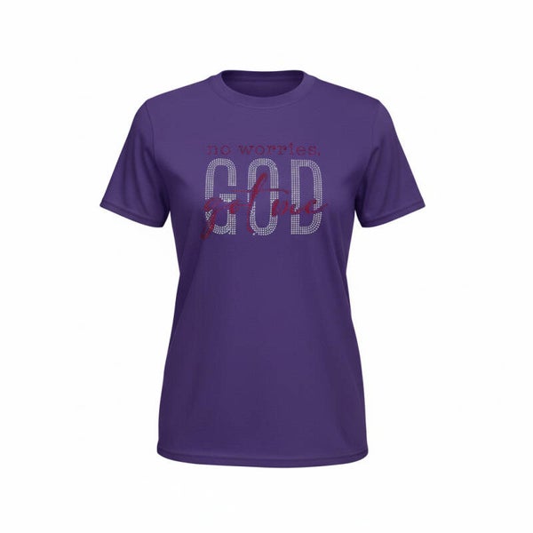NO WORRIES GOD GOT ME RHINESTONE T-SHIRT