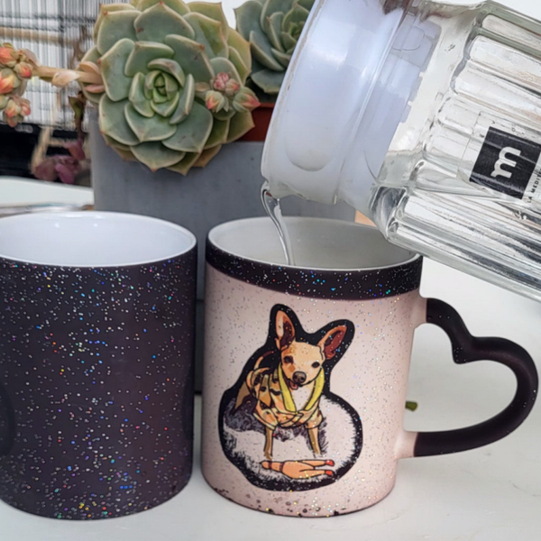 Taza mágica con purpurina