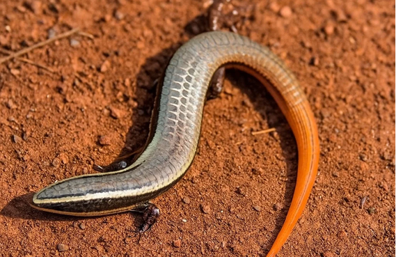 mispelslang, ook wel gestreepte brilteju (Kolebra di mispel in het Papiamentu) Gymnophthalmus lineatus