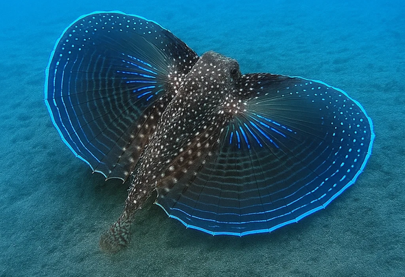 Flying Gurnard ((Dactylopterus volitans) Curacao Bonaire Aruba zwevend door het water