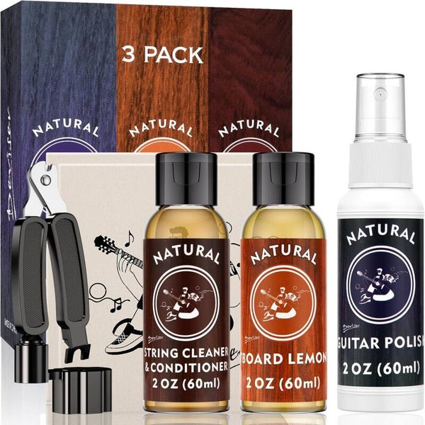 Guitar Polishing/Cleaning Kit (W/String Winder-Fretboard/String Cleaner-Lemon Oil-Guitar Polish-Polishing Cloth)