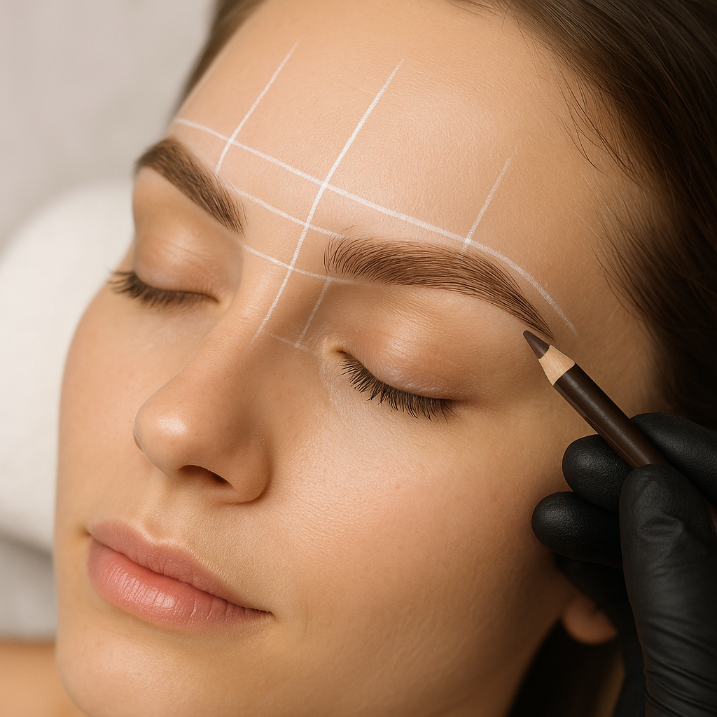 Wenkbrauwbehandeling met browmapping en styling voor symmetrische, volle wenkbrauwen in Haaltert nabij Aalst.