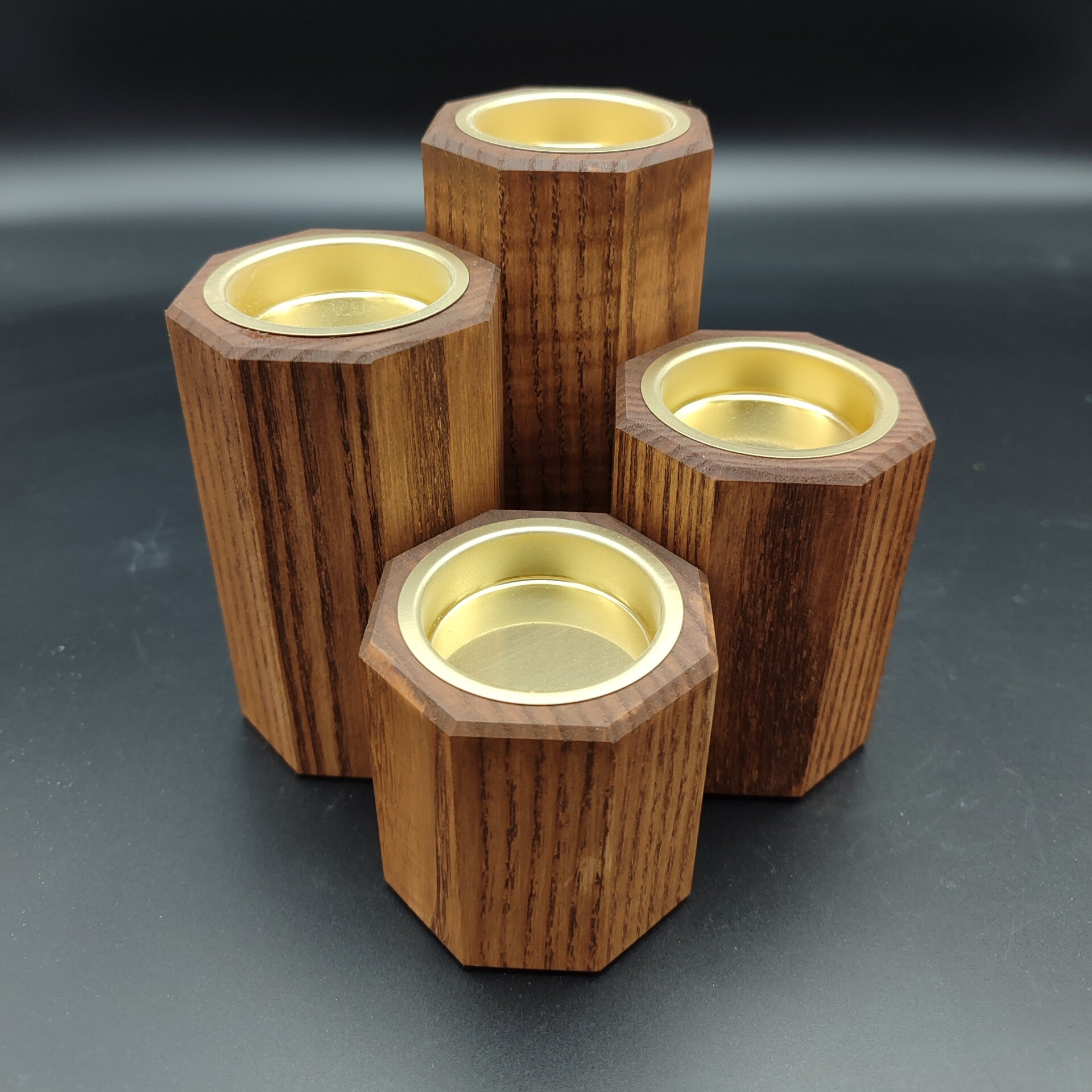 Kerzenhalter Esche auf Nußbaum (4er Set)