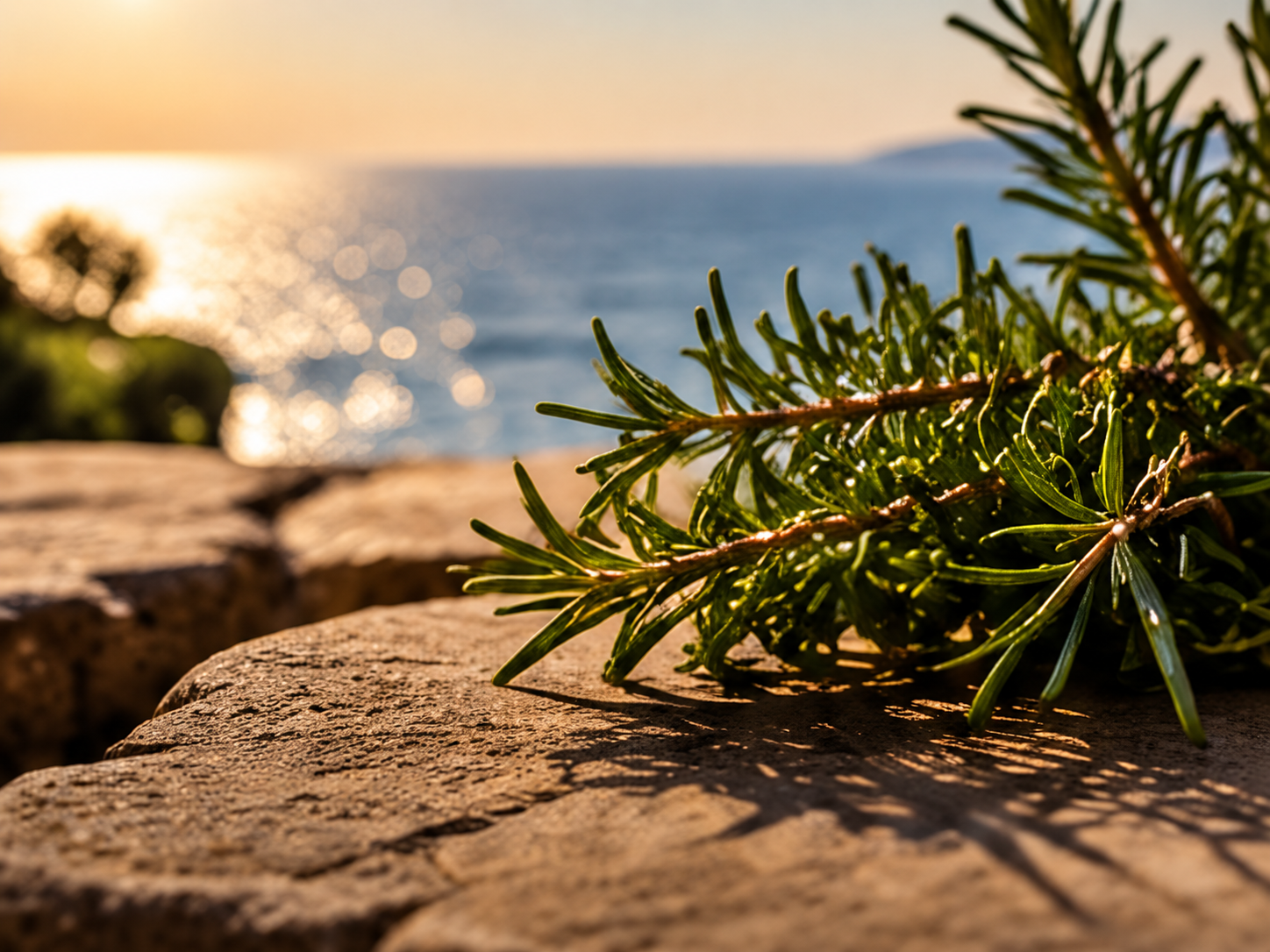 Rosmarino mediterraneo con il mare sullo sfondo