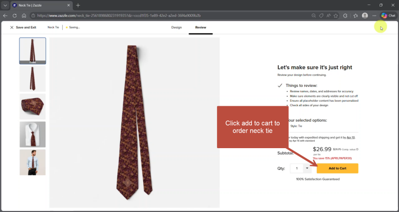 Zazzle Designer screen shot illustrating shopping cart