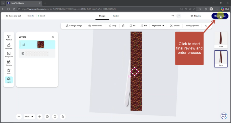 Zazzle Designer screenshot illustrating final review button