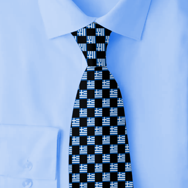 Greece Flag Checkered Pattern Necktie