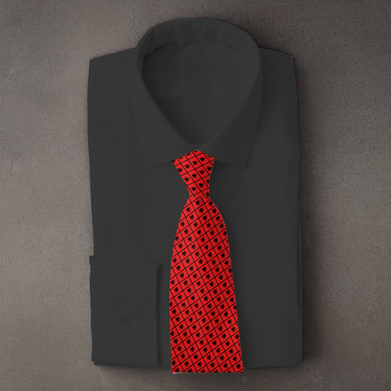 Albania flag necktie on black folded shirt