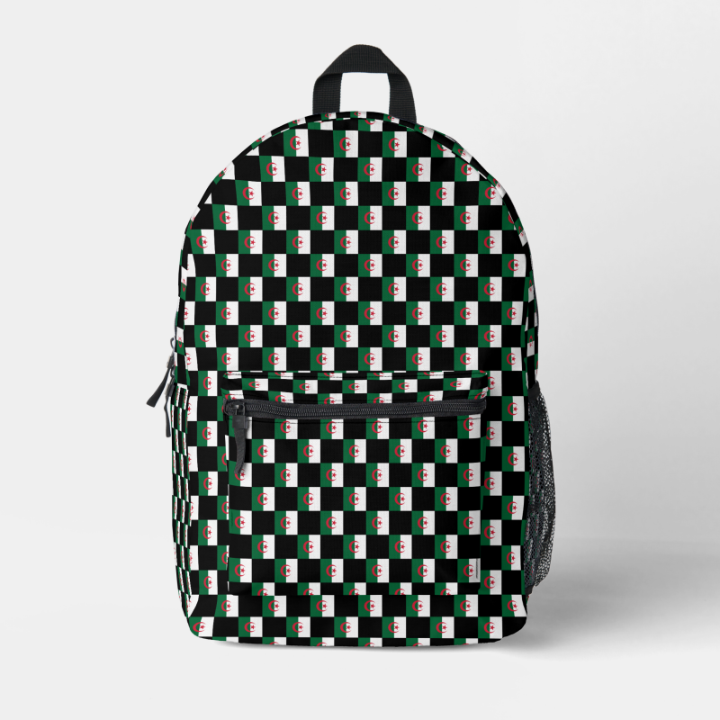 Stylish backpack printed with a Algeria flag design for everyday patriotic flair.