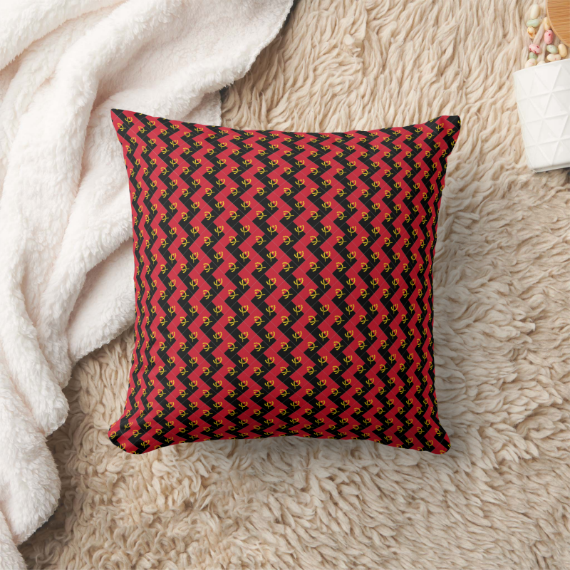 Angola flag-inspired pillow in square shape, designed with a creative patchwork motif.
