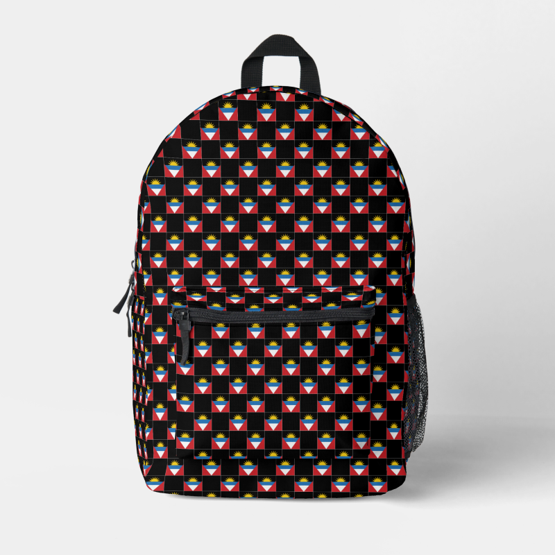Antigua and Barbuda flag backpack with checkered detailing, blending national pride with everyday function.