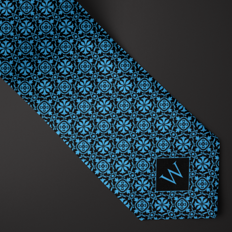 Blue arabesque monogram necktie