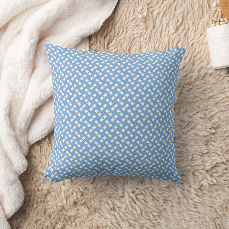Decorative pillow with a patchwork pattern based on the Argentina national flag.