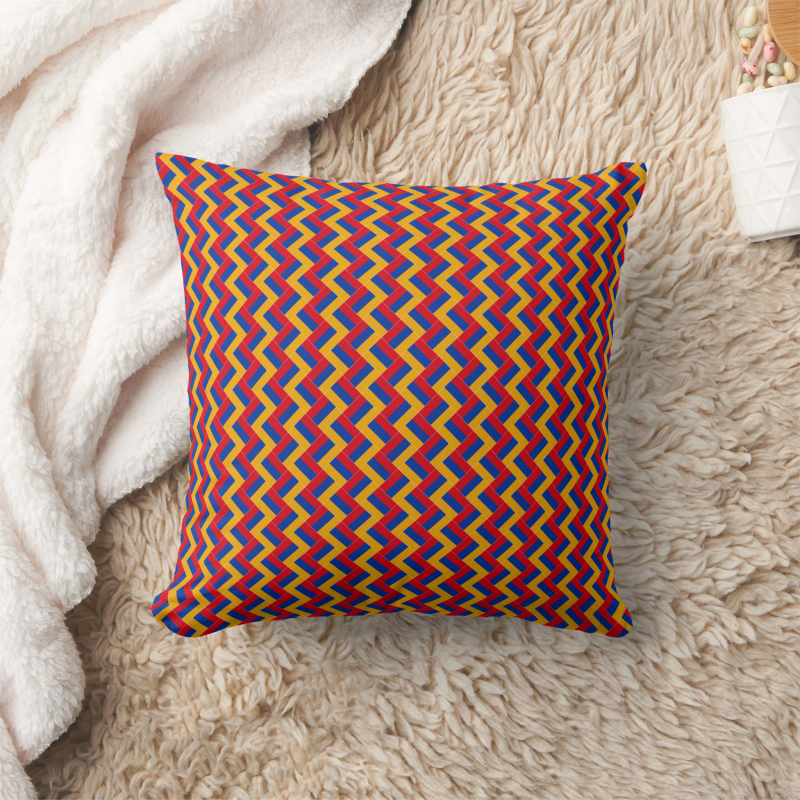 Square pillow printed with a stylized Armenia flag in a bold, modern design.