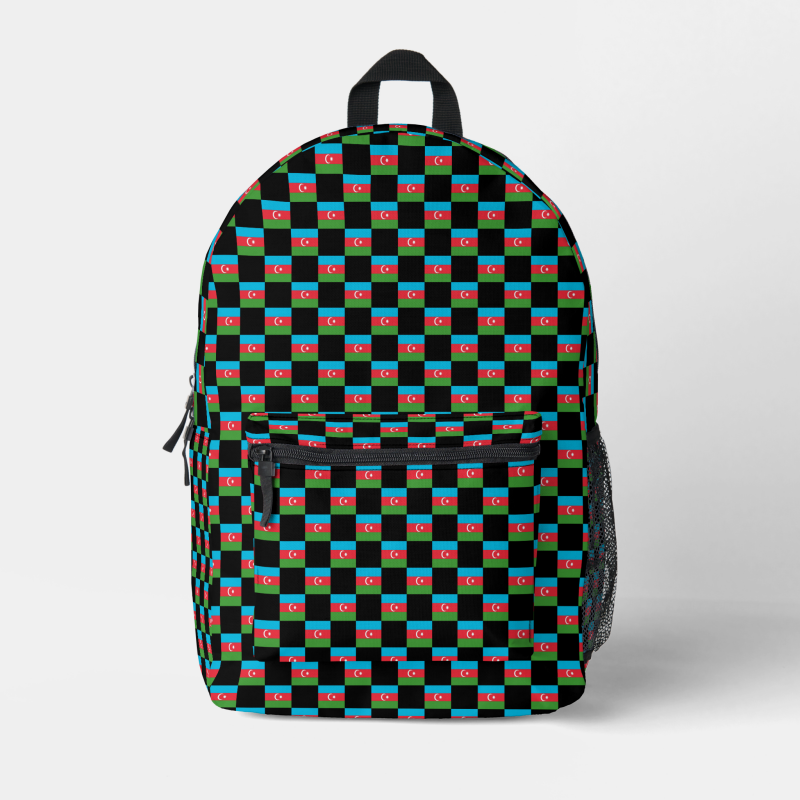 Azerbaijan flag backpack with checkered detailing, blending national pride with everyday function.