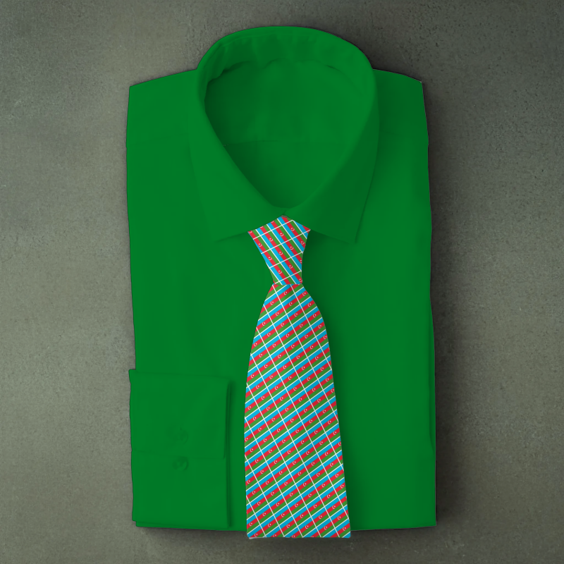 Azerbaijan flag necktie on Green folded shirt