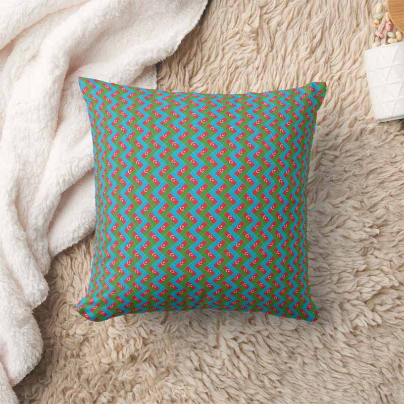 Azerbaijan flag square pillow featuring modern patchwork flag design.