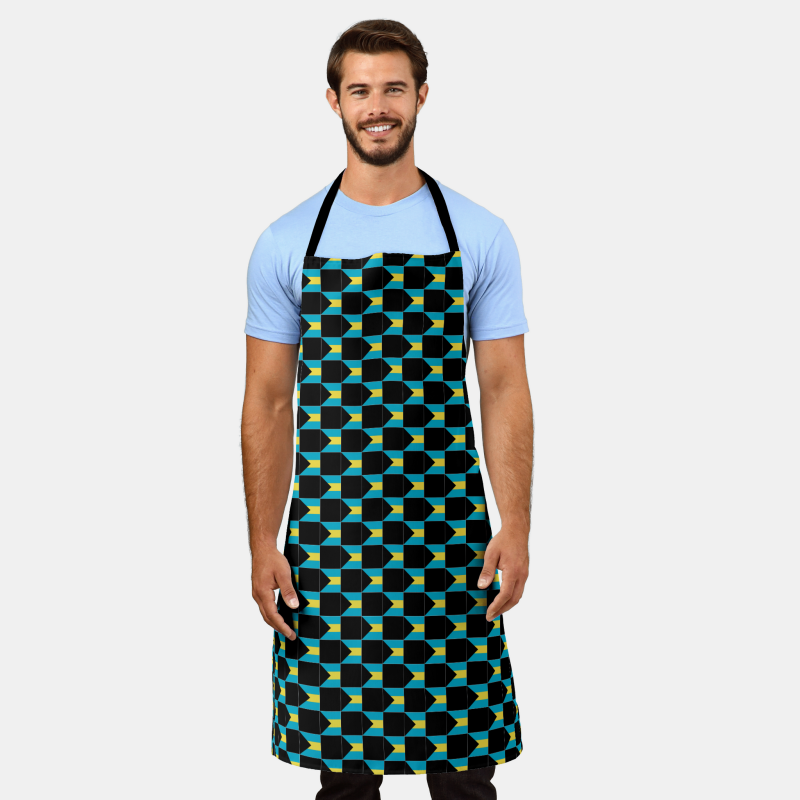 Apron featuring a bold checkered design inspired by the national flag of Bahamas.