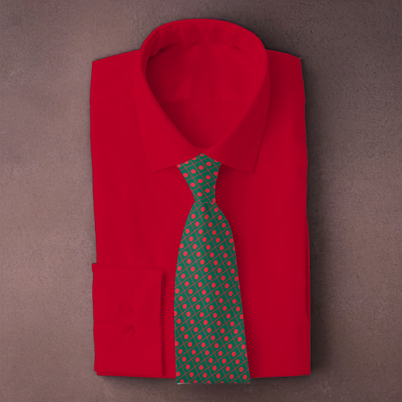 Barbados flag necktie on red folded shirt