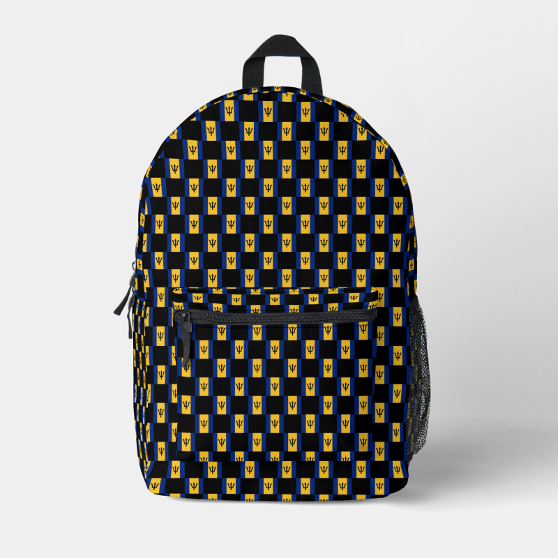 Barbados flag backpack with checkered detailing, blending national pride with everyday function.
